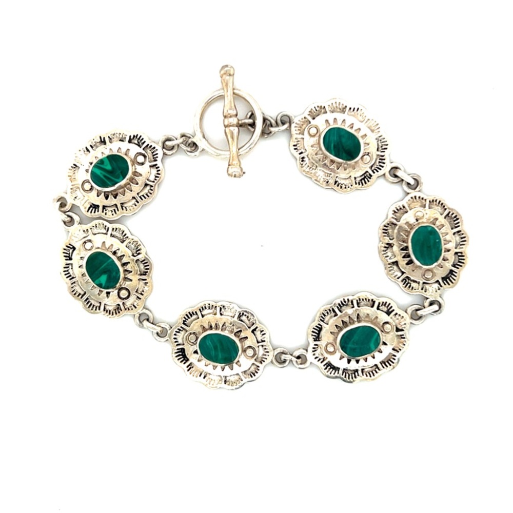 Sterling‎ Silver 925 Malachite Toggle Bracelet
